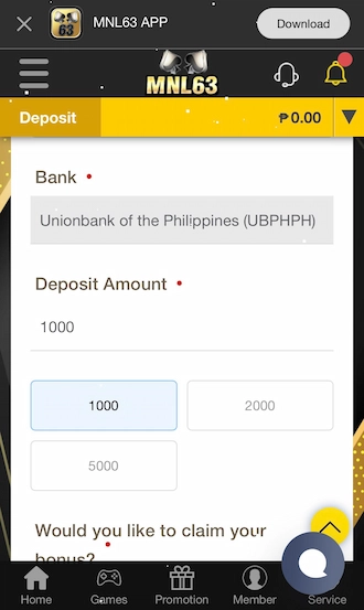 Step 2: Select a bank & enter the deposit amount.