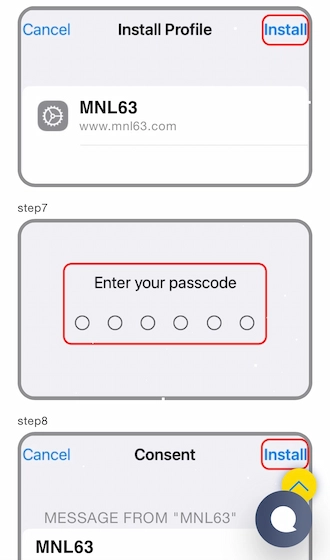 Step 4: Click on “Install” and enter the phone passcode. 